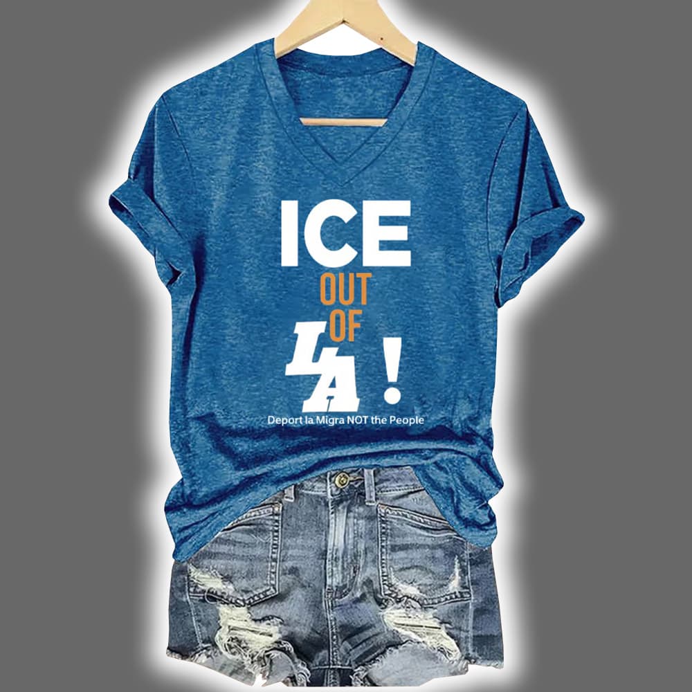 V-Neck Retro Abolish ICE Print T-Shirt V-Neck Retro Abolish ICE Print T-Shirt