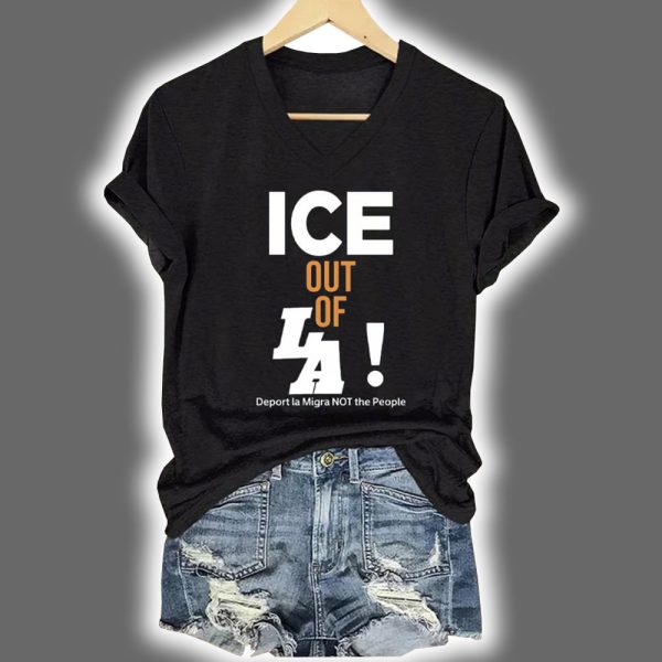 V Neck Retro Abolish ICE Print T Shirt 2