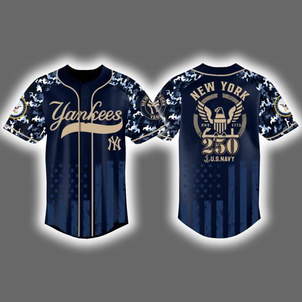 Yankees 2025 US Navy 250th Birthday Military Jersey
