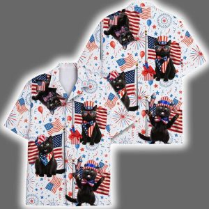 Black Cat Independence Day Funny Hawaiian Shirt