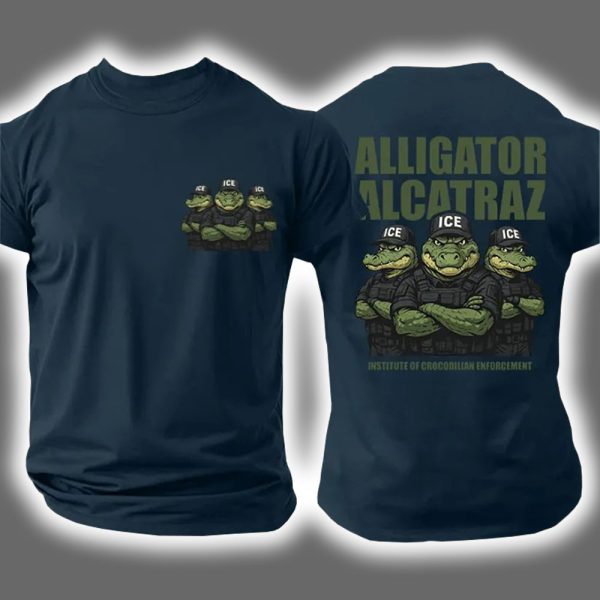 Alligator Alcatraz ICE Institute Of Crocodilian Enforcement Two Sided Shirt 5