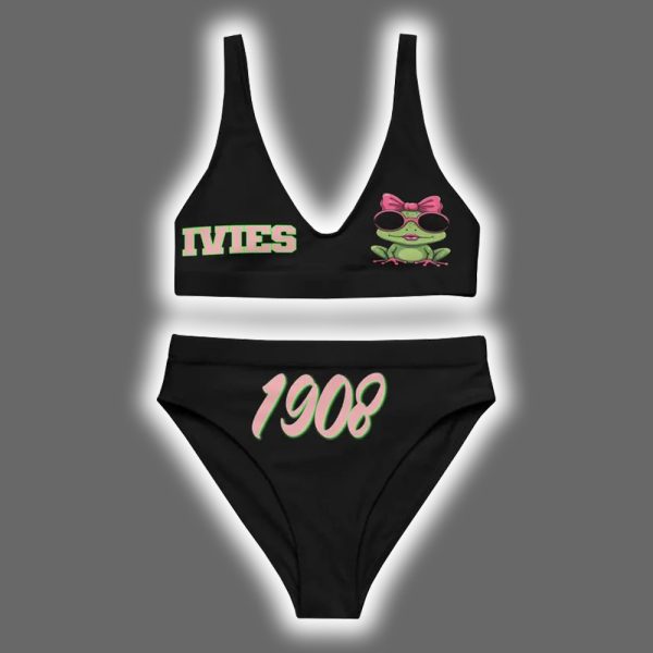Alpha Kappa Alpha 1908 AOP Ladys Crop Top Two Piece Swimsuit 3