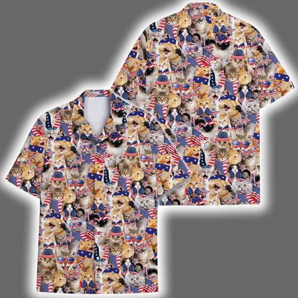 American Flag Patriotic Cat Hawaiian Shirt