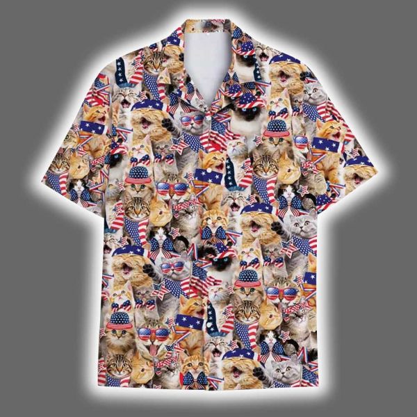 American Flag Patriotic Cat Hawaiian Shirt 2