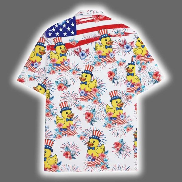 American USA Flag Rubber Duck Floral Hawaiian Shirt 3