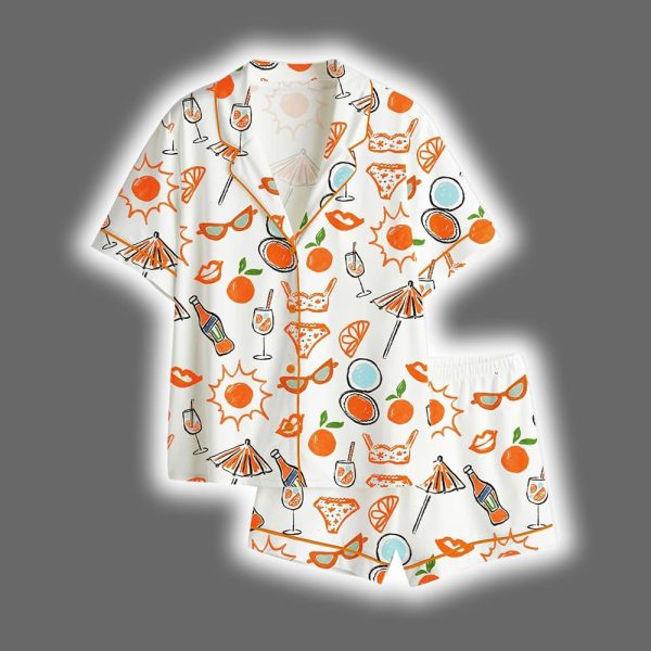 Aperol Bachelorette Party Beach Tropical Summer Bridal Party Satin Pajama Set
