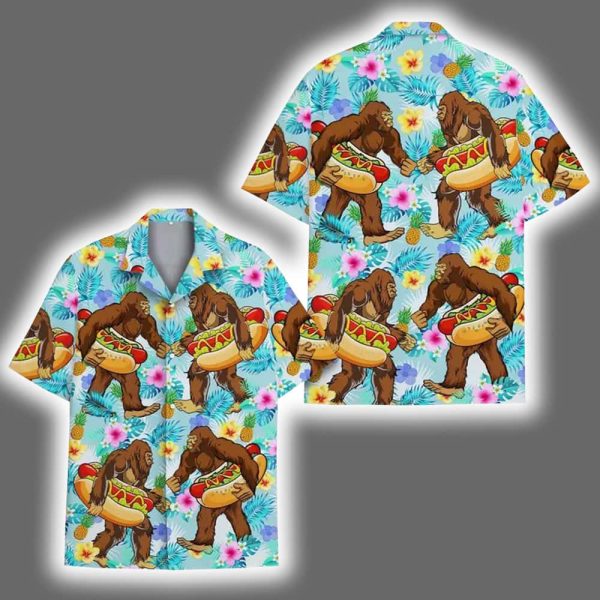 Bigfoot Hot Dog Summer Vacation Hawaiian Shirt