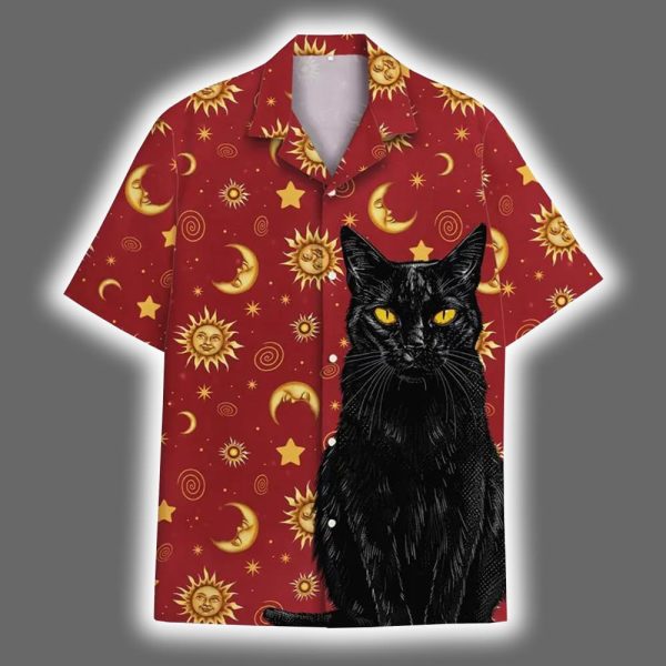 Black Cat Day and Night Hawaiian Shirt 2
