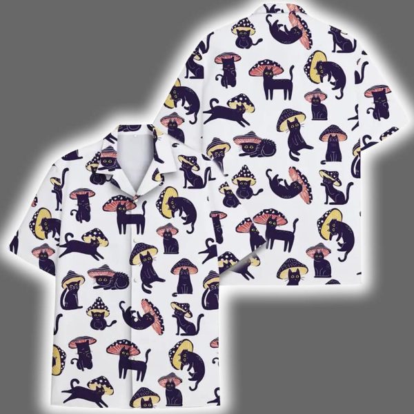 Black Cat Funny Mushroom Hawaiian Shirt