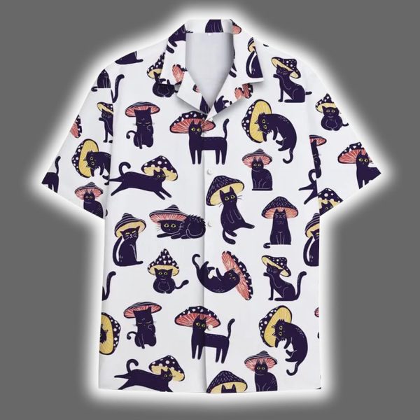 Black Cat Funny Mushroom Hawaiian Shirt 2