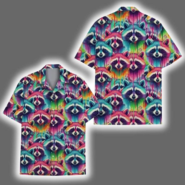 Colorful Raccoon Summer Beach Tropical Hawaiian Shirt