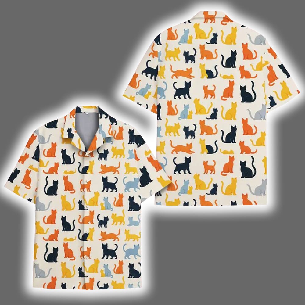 Colorful Silhouette Cat Hawaiian Shirt Colorful Silhouette Cat Hawaiian Shirt