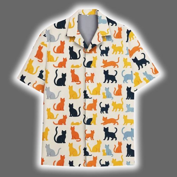 Colorful Silhouette Cat Hawaiian Shirt 2