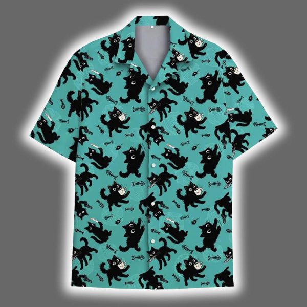 Cute Black Cat Summer Aloha Hawaiian Shirt 2