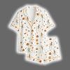 Dancing Skeleton Halloween Autumn Fall Leaves Pumpkin Boho Halloween Satin Pajama Set