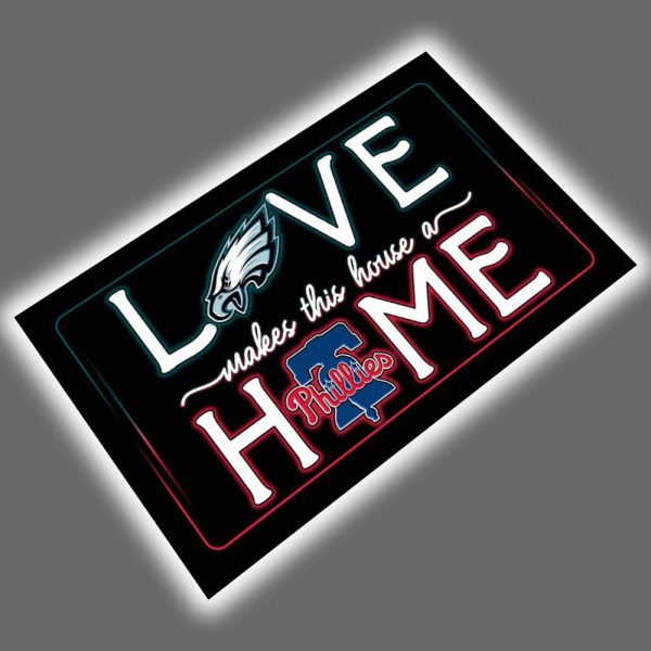 Eagles x Phillies Love Makes This House A Home Doormat 2