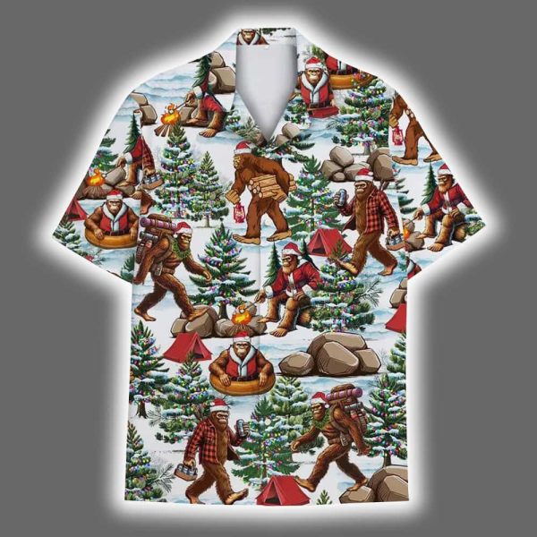 Funny Bigfoot Christmas Sasquatch Camping Holiday Aloha Hawaiian Shirt 2
