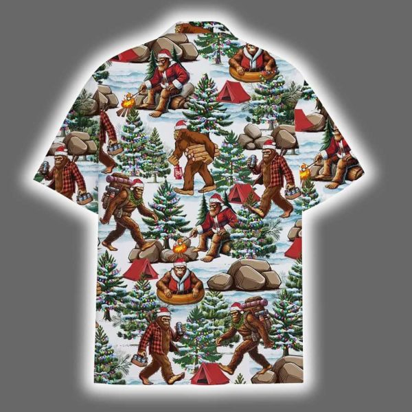 Funny Bigfoot Christmas Sasquatch Camping Holiday Aloha Hawaiian Shirt 3