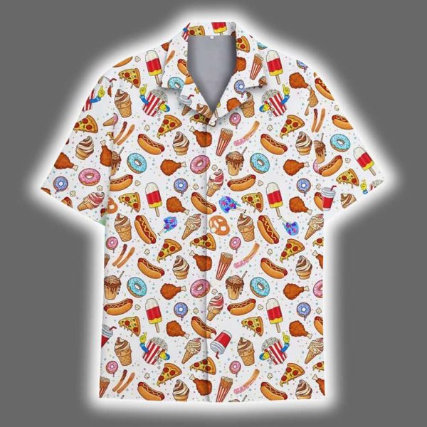 Funny Junk Food Pizza Donut Ice Cream Summer Hawaiian Shirt 2
