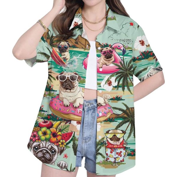 Funny Summer Beach Pug Hawaiian Shirt