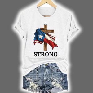 Retro Texas Strong Faith Cross Print T-Shirt
