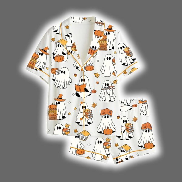 Ghost Books Halloween Satin Pajama Set