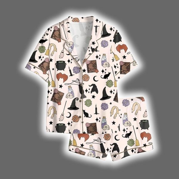 Halloween Witches Black Cat Satin Pajama Set