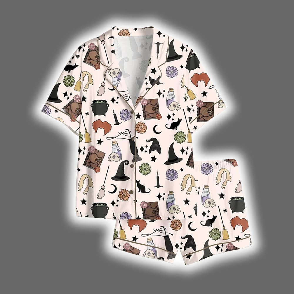 Halloween Witches Black Cat Satin Pajama Set Halloween Witches Black Cat Satin Pajama Set
