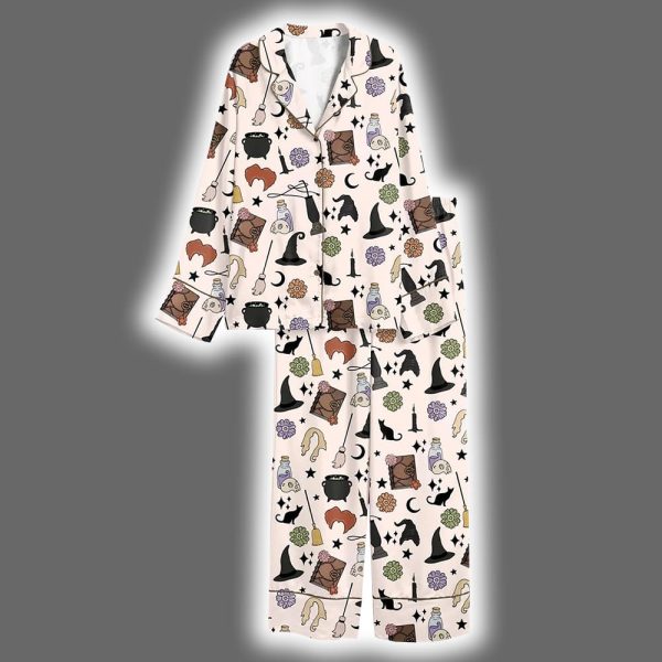 Halloween Witches Black Cat Satin Pajama Set 3