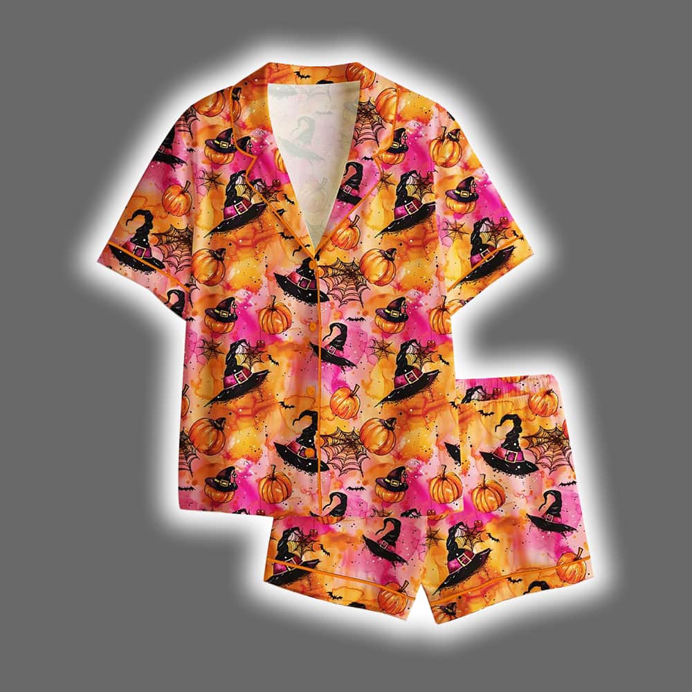 Halloween Witchy Pumpkin Satin Pajama Set Halloween Witchy Pumpkin Satin Pajama Set