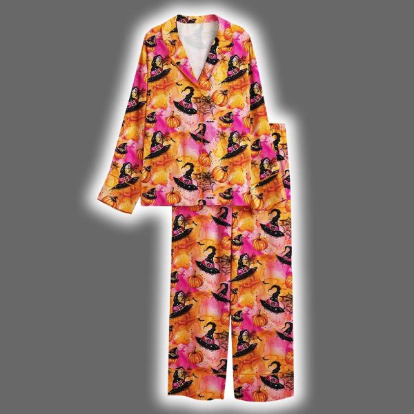 Halloween Witchy Pumpkin Satin Pajama Set 3