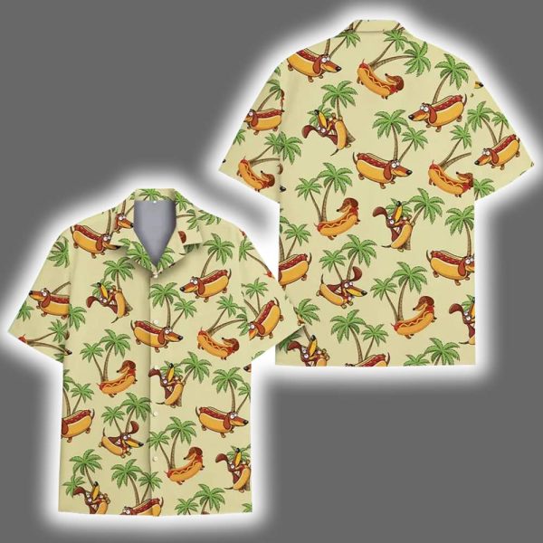 Hot Dog Funny Tropical Aloha Hawaiian Shirt