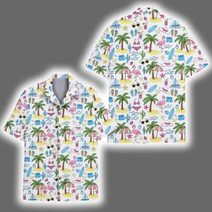 Summer Beach Flamingo Palm Tree Tropical Hawaiian Shirt