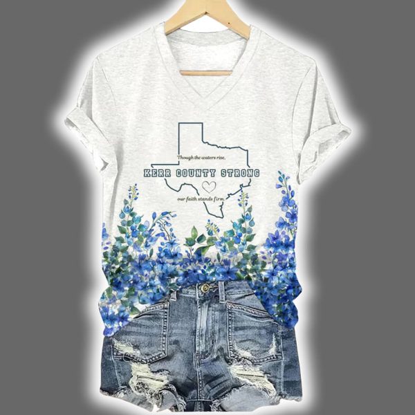 Kerr County Strong Print V-Neck T-Shirt