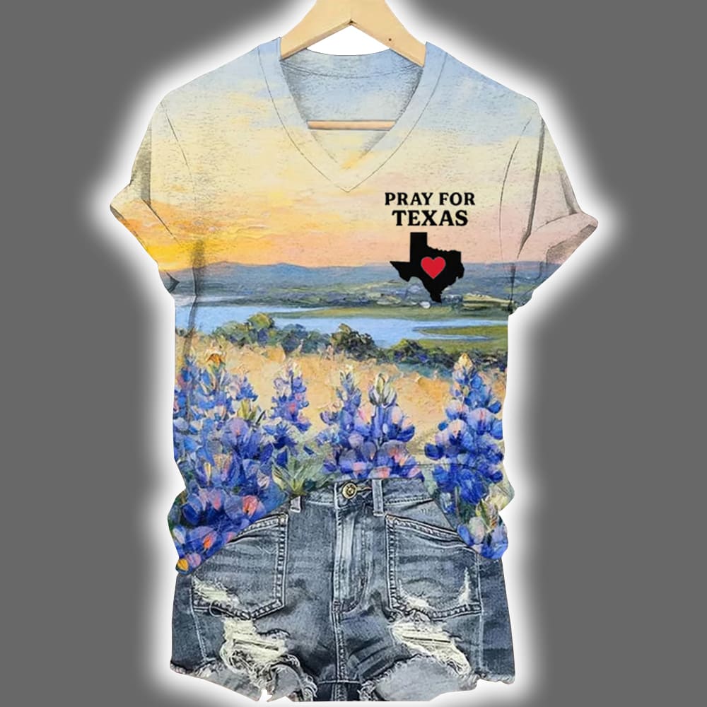 Pray For Texas Print 3D V-Neck T-Shirt Pray For Texas Print 3D V-Neck T-Shirt