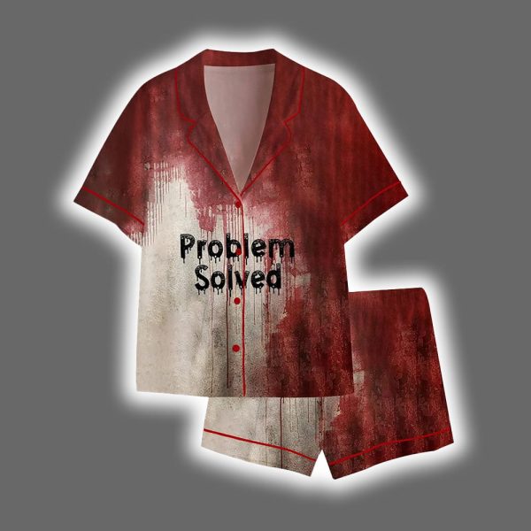 Problem Solved Bloody Horror Halloween Satin Pajama Set