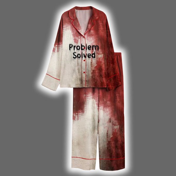 Problem Solved Bloody Horror Halloween Satin Pajama Set 3
