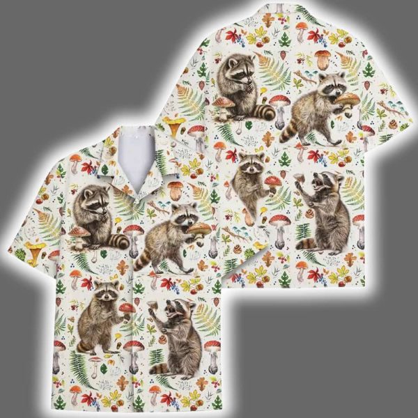 Raccoon Mushroom Hawaiian Shirt