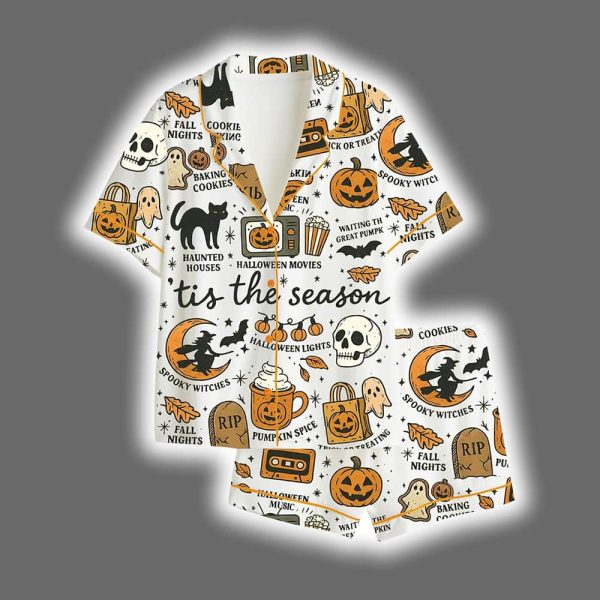 Retro Halloween Ghost Boho Autumn Spooky Season Satin Pajama Set