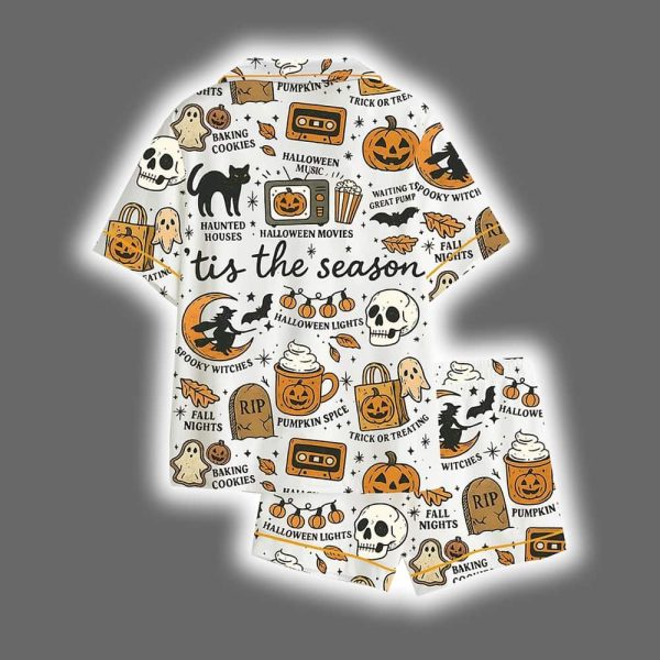 Retro Halloween Ghost Boho Autumn Spooky Season Satin Pajama Set 2