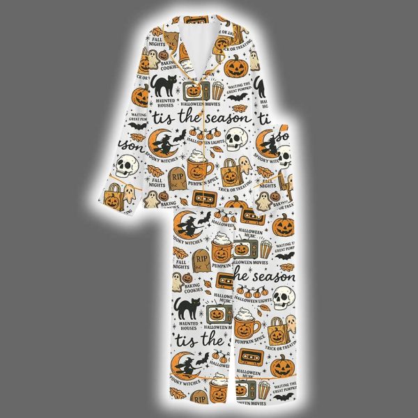 Retro Halloween Ghost Boho Autumn Spooky Season Satin Pajama Set 3