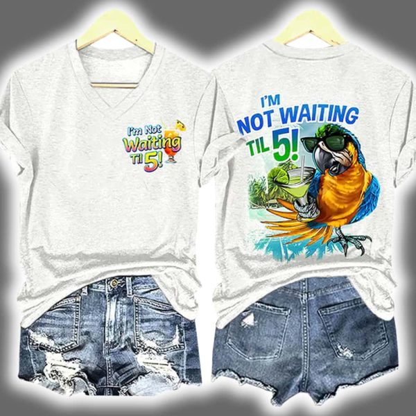 Retro Im Not Waiting Til 5 Parrot Margarita Print Two Sided Shirt 2
