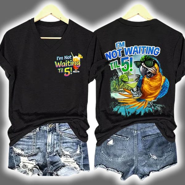 Retro Im Not Waiting Til 5 Parrot Margarita Print Two Sided Shirt 3