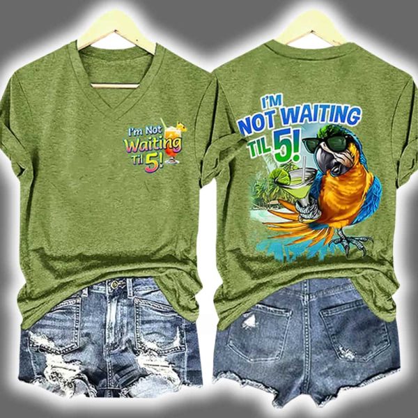 Retro Im Not Waiting Til 5 Parrot Margarita Print Two Sided Shirt 4