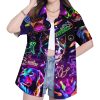 Retro Neon Space Dog Bowling Hawaiian Shirt