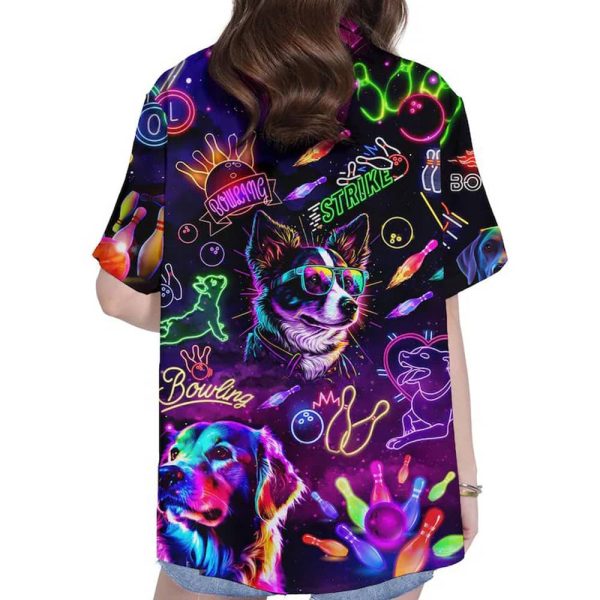 Retro Neon Space Dog Bowling Hawaiian Shirt 2