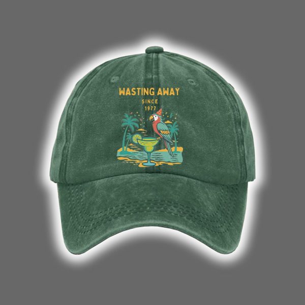 Retro Parrot Margarita Wasting Away Since 1977 Print Baseball Cap 3