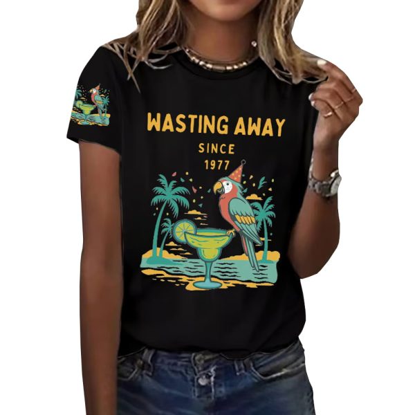 Retro Parrot Margarita Wasting Away Since 1977 Print T Shirt 2