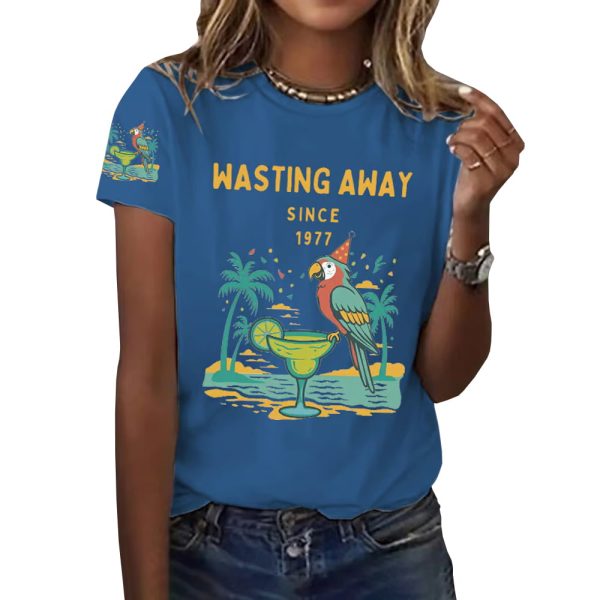 Retro Parrot Margarita Wasting Away Since 1977 Print T Shirt 4
