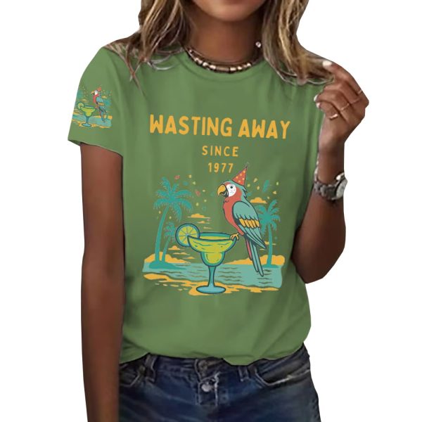 Retro Parrot Margarita Wasting Away Since 1977 Print T Shirt 5